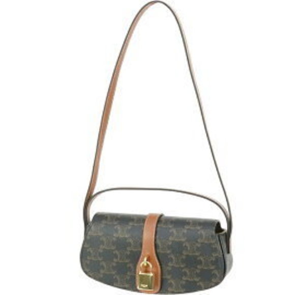 Celine Taboo Triomphe Shoulder Bag Calfskin Leather Tan Brown Handbag - Picture 1 of 6